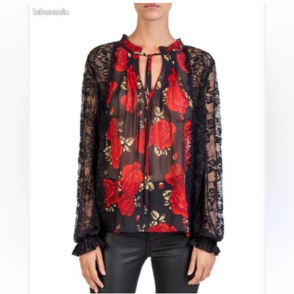 NWT The Kooples SLEEPING ROSES PRINTED SILK TOP